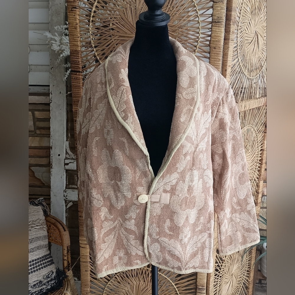 NWT Neo Nostalgia Floral Beige Women's Jacket 100% Cotton_large - Picture 1 of 6